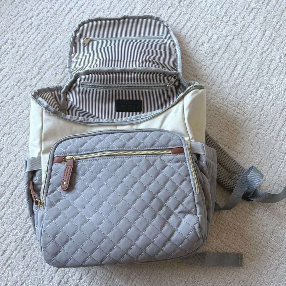 Lovevook Diaper Bag‎ Backpack Grey Cream Quilted Multi-Pocket Travel Bag